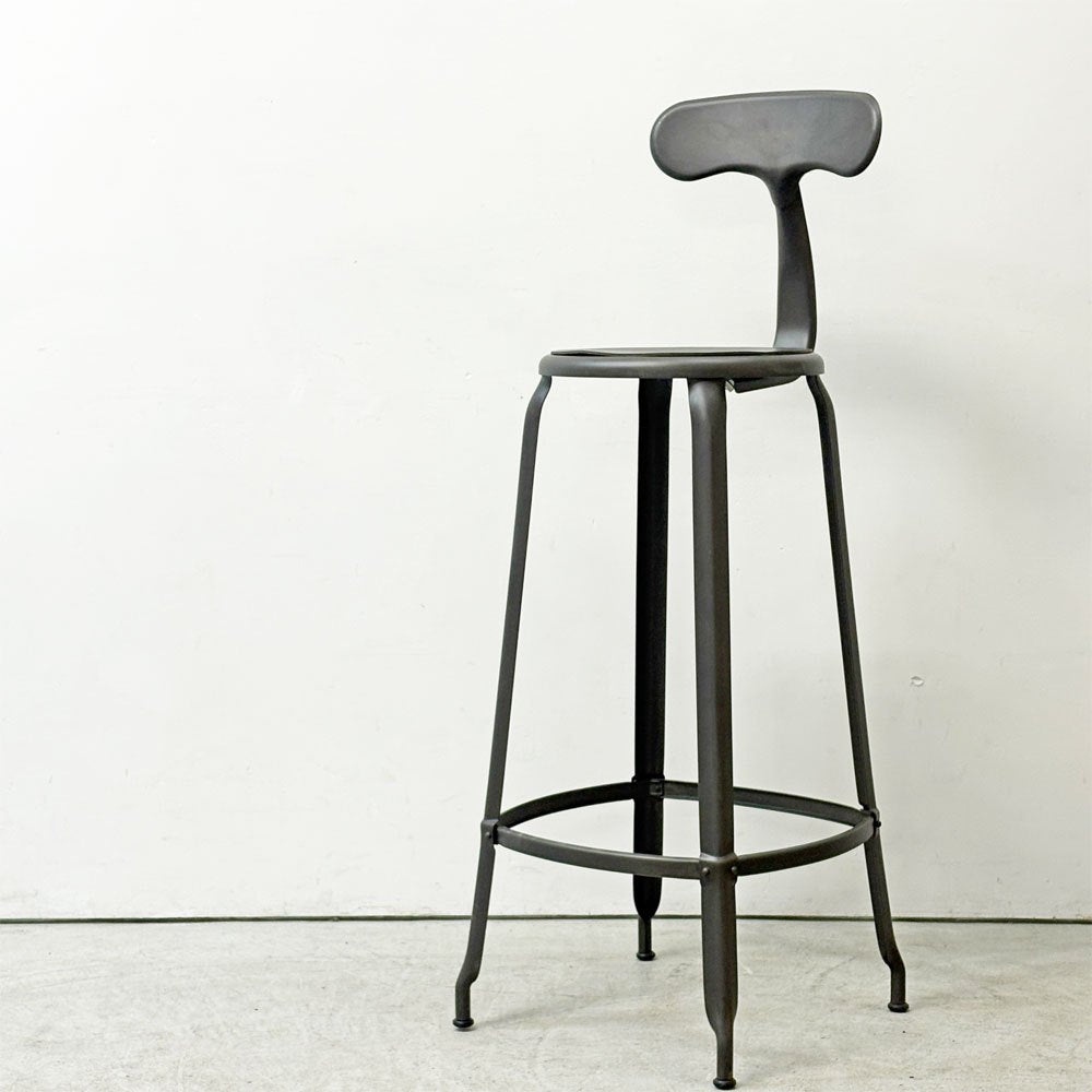 フェールトラヴァイユ FER TRAVAIL ニコルチェア NICOLLE Chair SH80cm カウンターチェア ハイスチール マットクリア仕上げ 別注モデル レザーパッド付 ブラック インダストリアル ●