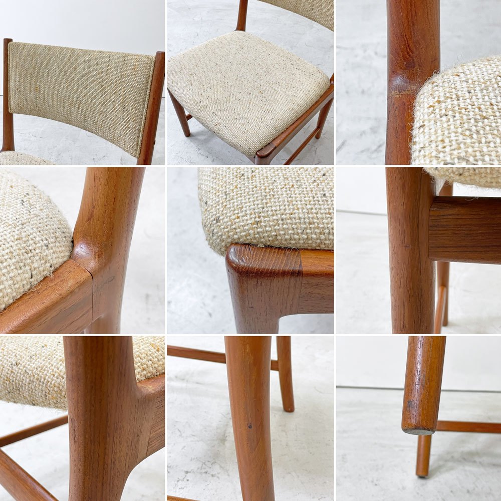 北欧ビンテージ Scandinavian Vintage チーク無垢材 ダイニングチェア ファブリック ベージュ系 ミッドセンチュリー B ●