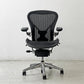 ハーマンミラー Herman Miller アーロンチェア フル装備 Bサイズ ポスチャーフィット クラシックカーボンメッシュ ポリッシュドアルミベース レザーアーム ビル・スタンフ ＆ ドン・チャドウィック ●