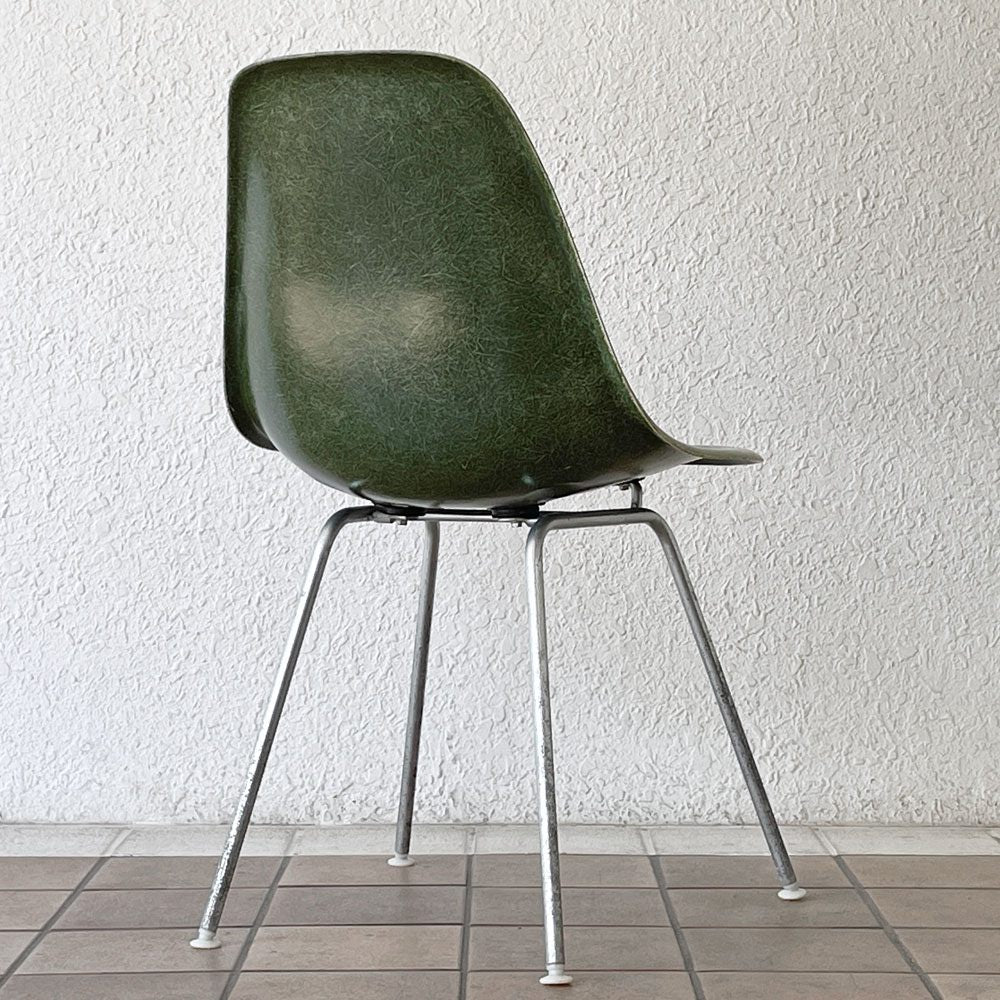 ハーマンミラー Herman Miller サイドシェルチェア ダイニングチェア 2nd FRP Hベース オリーブグリーンダーク イームズ ミッドセンチュリー ビンテージ 希少 B ◇