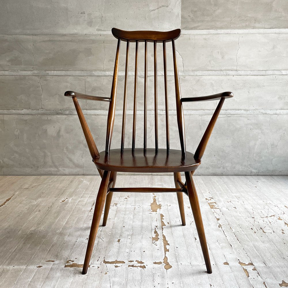 アーコール Ercol ゴールドスミス ダイニングチェア アームチェア コロニアル ハイバック エルム材 ダークブラウン UKビンテージ 英国 ♪