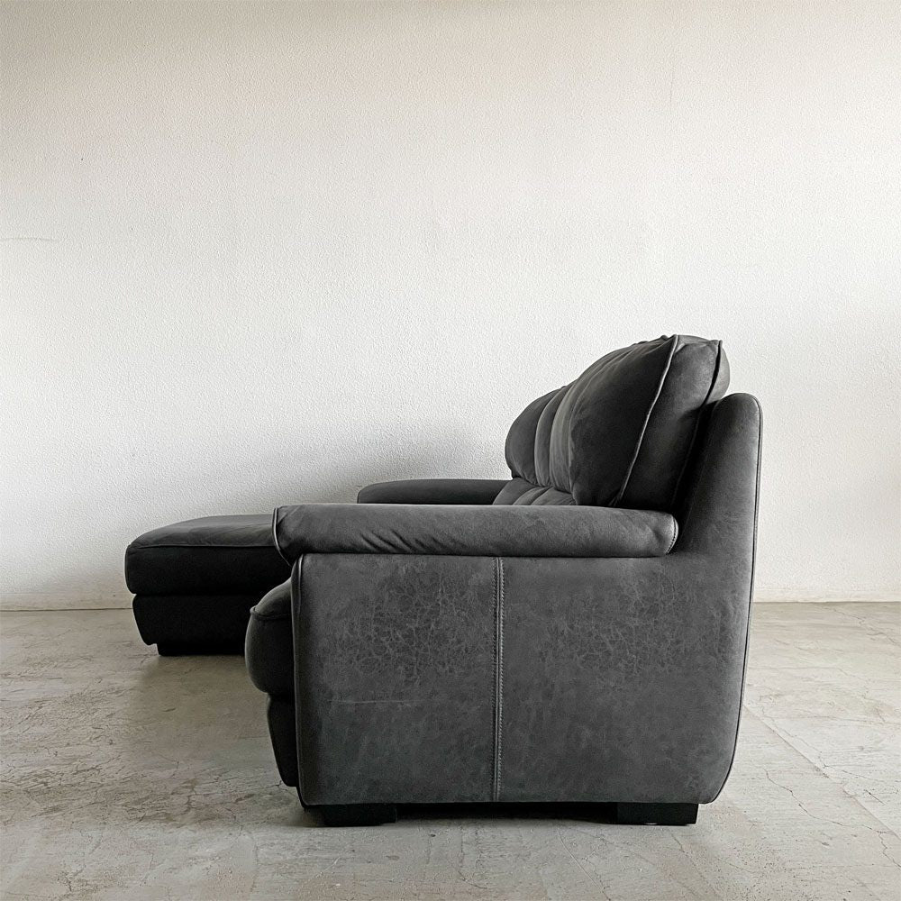 リラックスフォーム RELAX FORM ベレーザ BELLEZZA スモールカウチソファ 右カウチ W240cm レザーテックス チャコールブラック 関家具 カタログ定価￥240,625- 〓