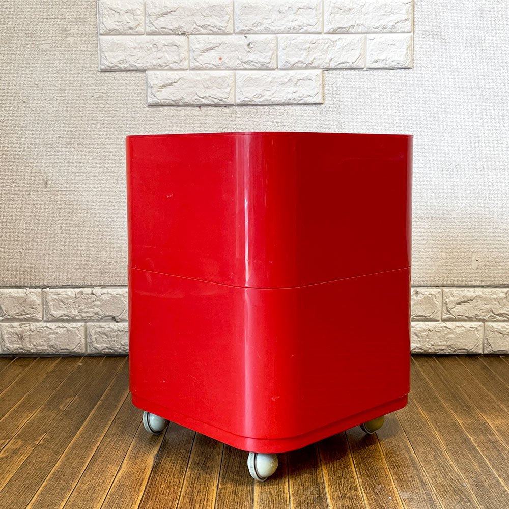 カルテル Kartell コンポニビリスクエアエレメント ロータイプ2段+キャスター付き レッド アンナ・カステッリ・フェリエーリ ビンテージ イタリアモダン ◎