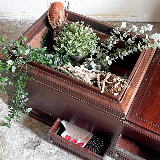 ジャパンビンテージ Japan Vintage 火鉢 関東火鉢 無垢材 獅子頭 囲炉裏 抽斗4杯 和家具 古家具 古道具 レトロ ■