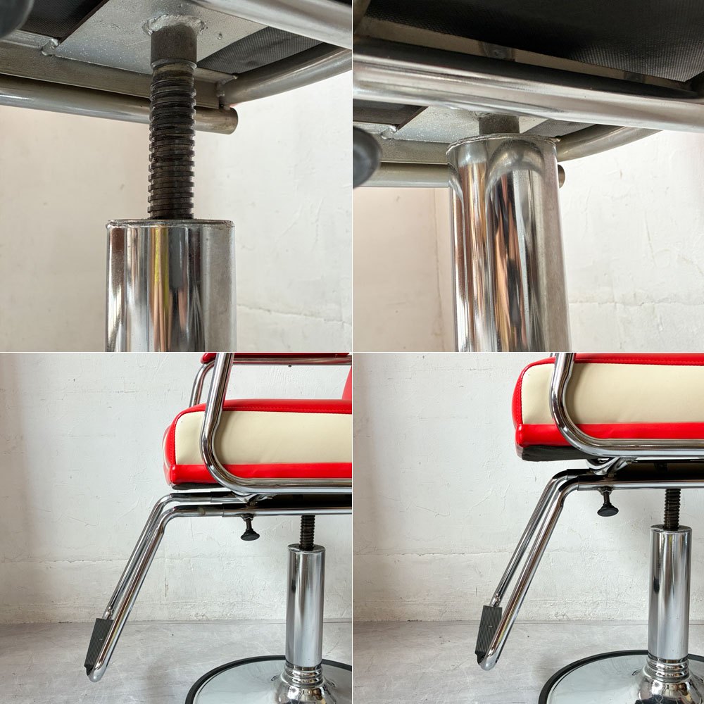 ビンテージ Vintage バーバーチェア barber chair スタイリング チェア 理美容椅子 ストライプ柄 レトロデザイン 回転式高さ調整可能 ★