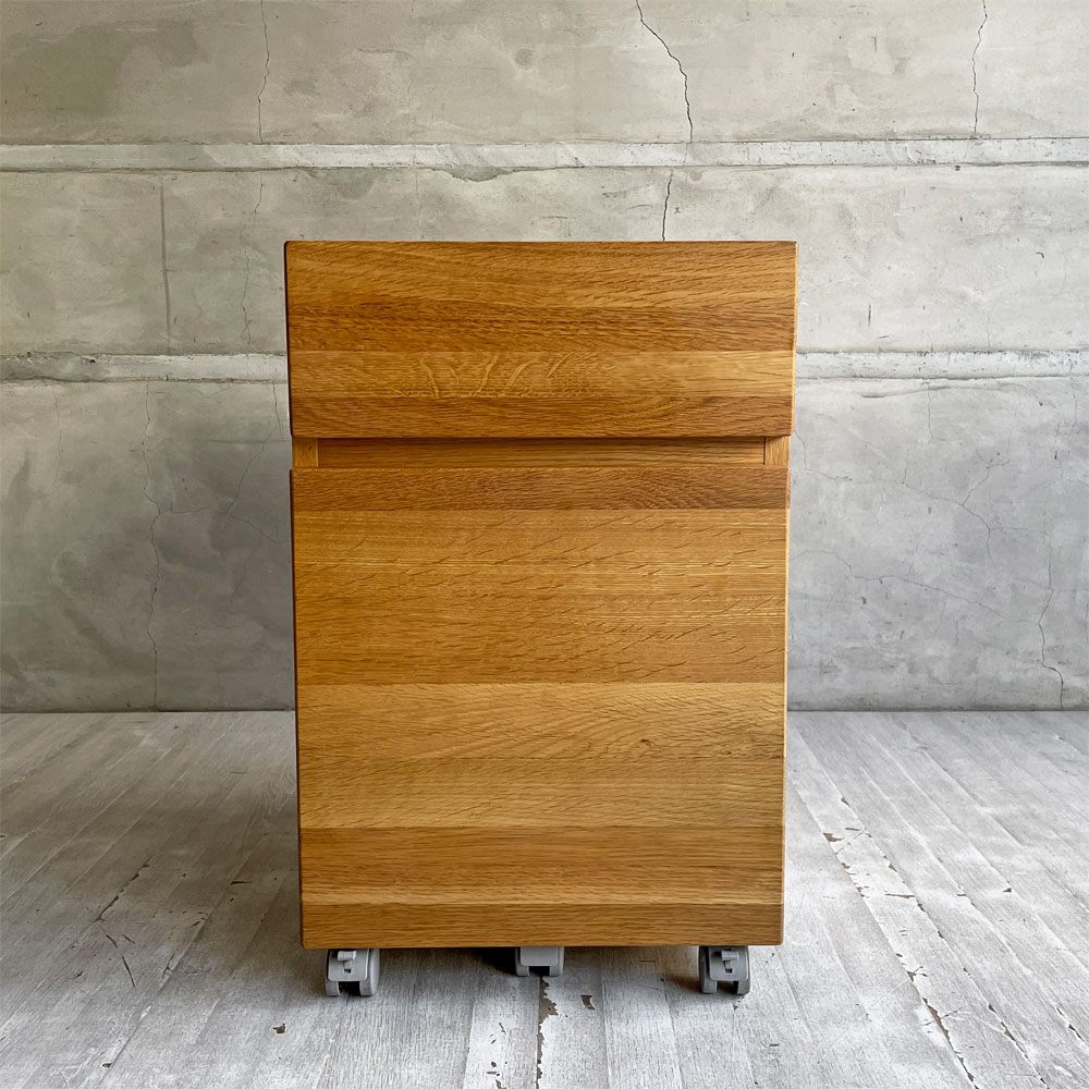 無印良品 MUJI デスクキャビネット デスクワゴン 袖机 オーク無垢材 トレー リバーシブル天板 キャスター付き ナチュラル 廃番 ♪
