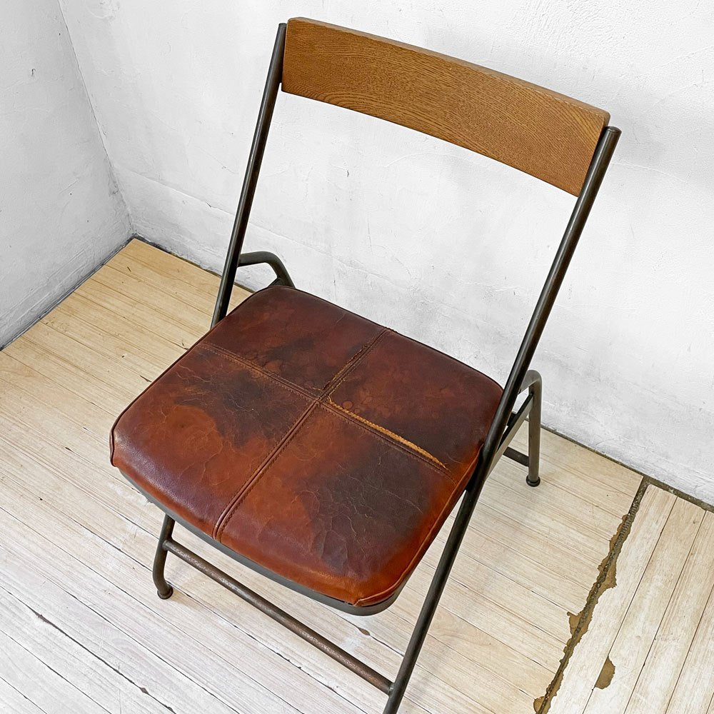トラックファニチャー TRUCK FURNITURE スットチェア SUTTO CHAIR スチールフレーム オーク無垢材 レザー インダストリアル 廃番  ★
