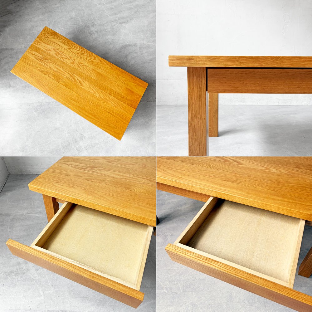 無印良品 MUJI 木製ローテーブル オーク無垢材 ナチュラル 抽斗2杯 W90cm シンプルデザイン 廃盤 ★
