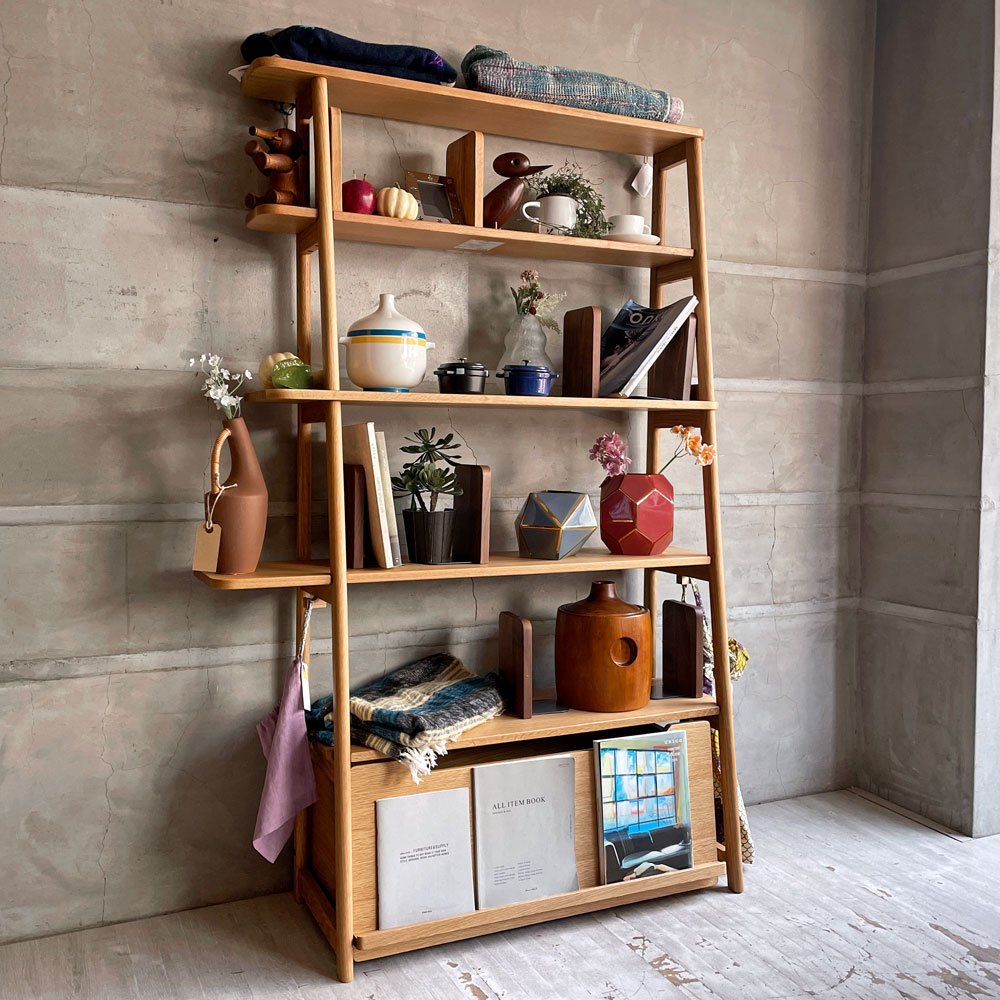 アクタス ACTUS サークル SARCLE ライブラリーシェルフ 飾り棚 本棚 オーク材 ブックエンド付き  定価￥112,200- ♪