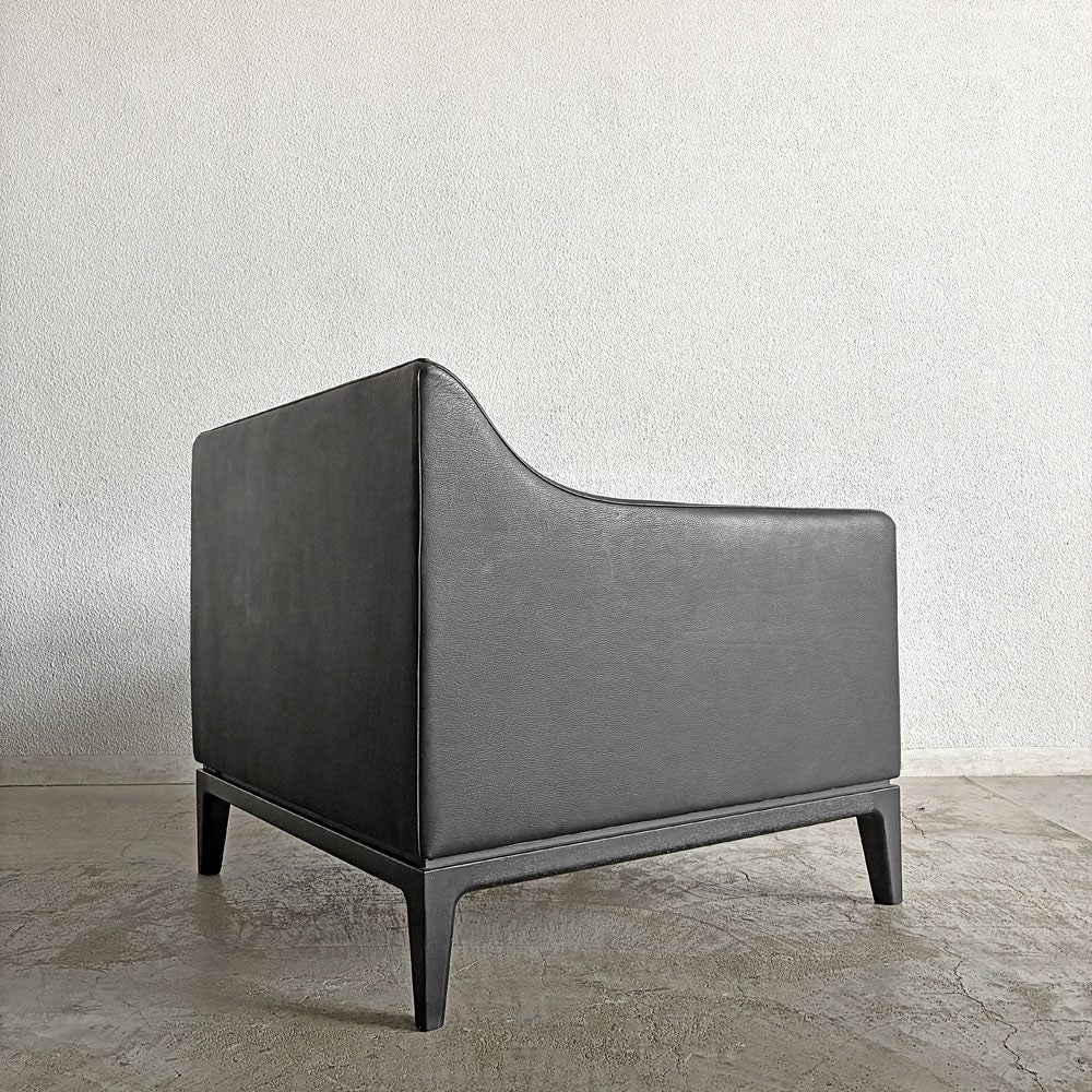 タイム＆スタイル TIME & STYLE エドワード Edward seamless sofa シームレスソファ 1人掛け ラウンジチェア 本革 ブラックレザー タモ材 廃番 A 〓