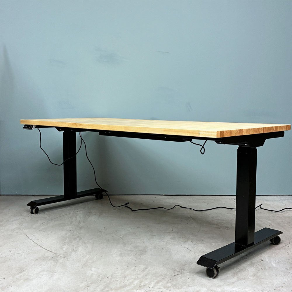 フレキシスポット Flexispot 電動式昇降デスク + かなでもの ラバーウッド天板 160x70cm ナチュラルテイスト ◎