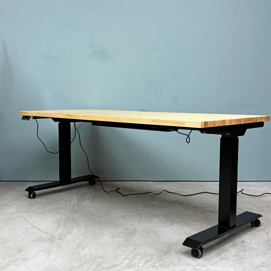 フレキシスポット Flexispot 電動式昇降デスク + かなでもの ラバーウッド天板 160x70cm ナチュラルテイスト ◎