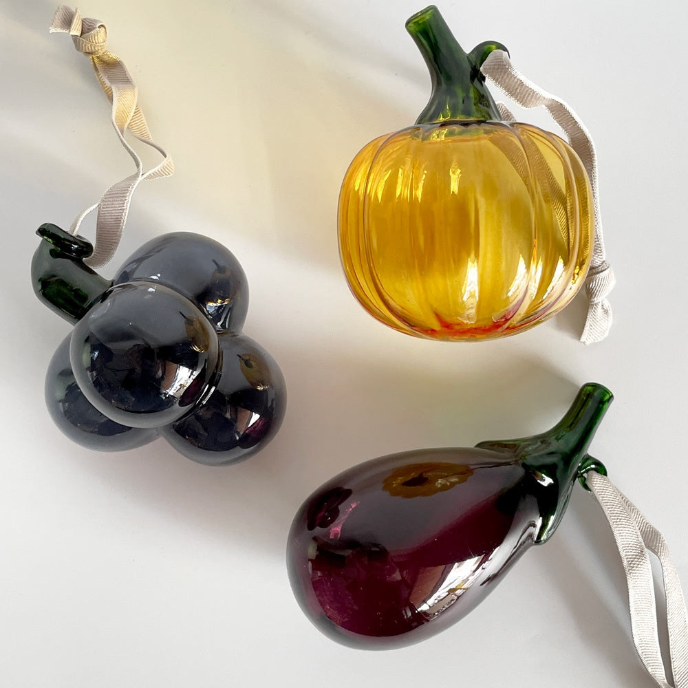 イッタラ iittala オーナメント ミニ フルーツ&ベジタブル 3個セット グレープ ナス パンプキン ガラス 箱付き 定価￥8,360- 廃番 ■