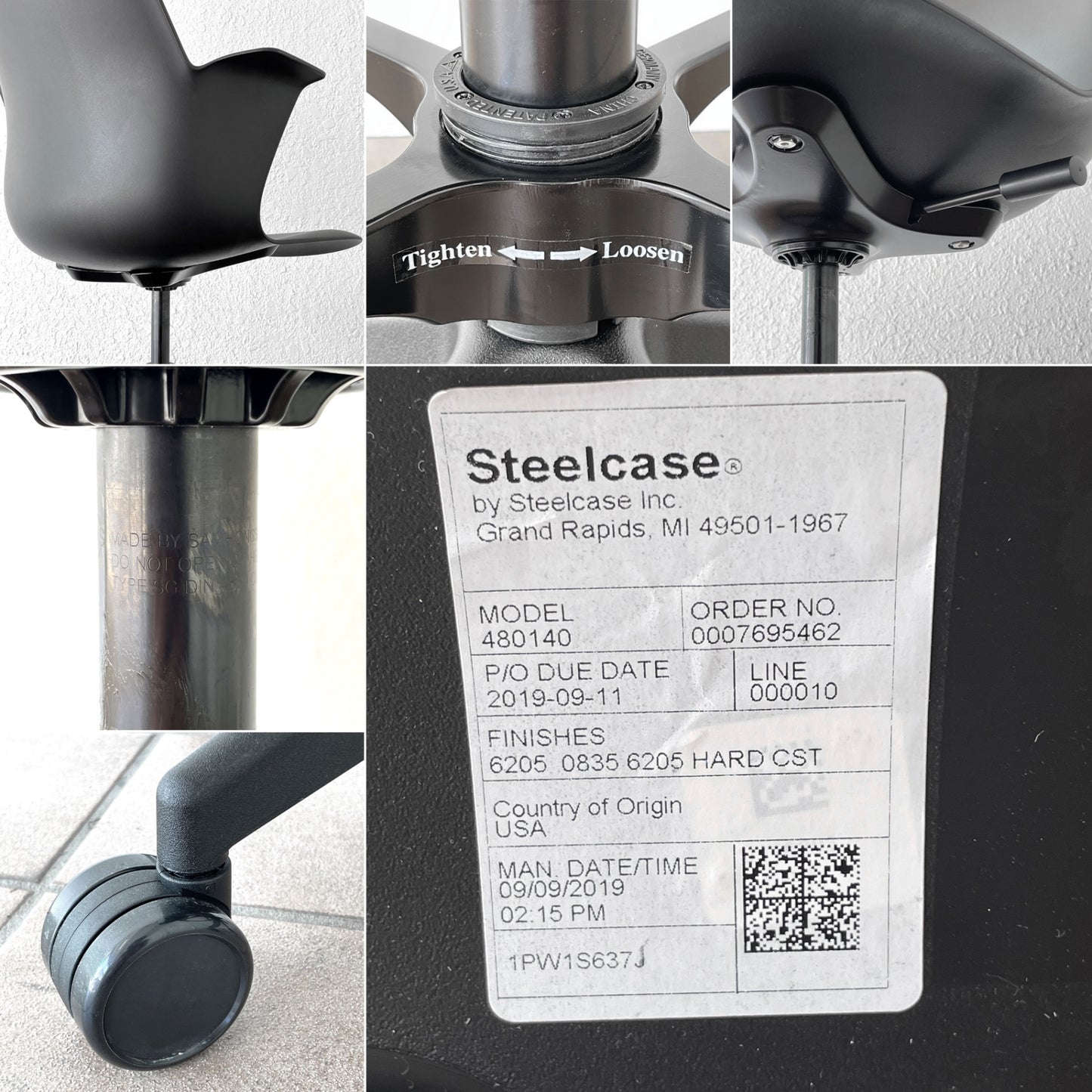 スチールケース Steelcase ノード Node ハイスツール 製図チェア キャスター ブラック ◇