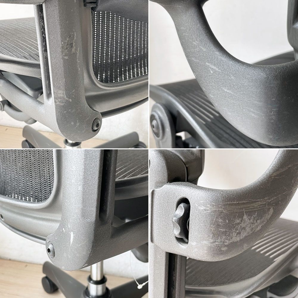 ハーマンミラー Herman Miller アーロンチェア Bサイズ ランバーサポート フル装備 グラファイトベース ビル・スタンフ ＆ ドン・チャドウィック シート下クッション交換済★