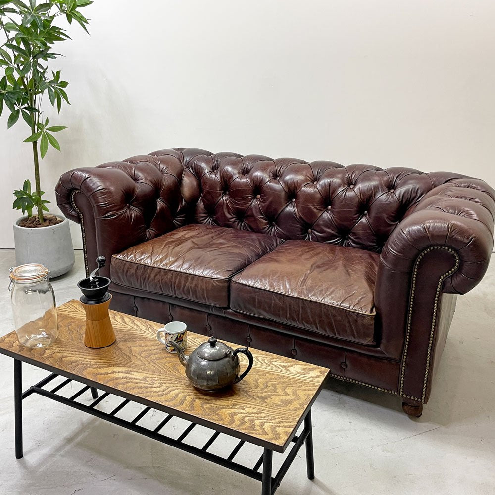 ハロ HALO ケンジントン KENSINGTON BIKER TAN 2Pソファ 2人掛け 牛本革 チェスターフィールドソファ 英国 定価￥550,000- ●