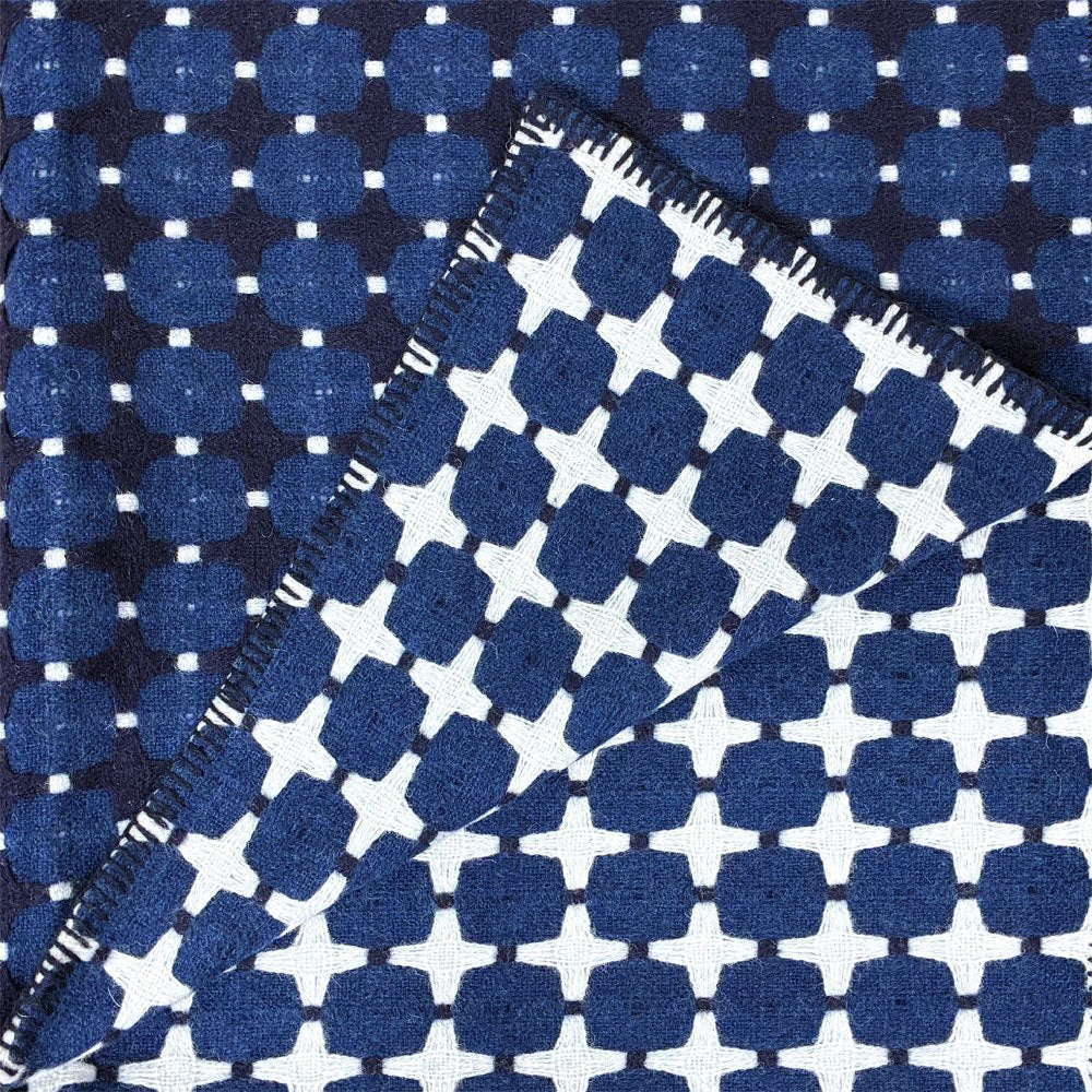 エレノア・プリチャード Eleanor Pritchard 525 LINE ホワイト × ブルー ブランケット 150×180cm イギリス 展示品 ◎