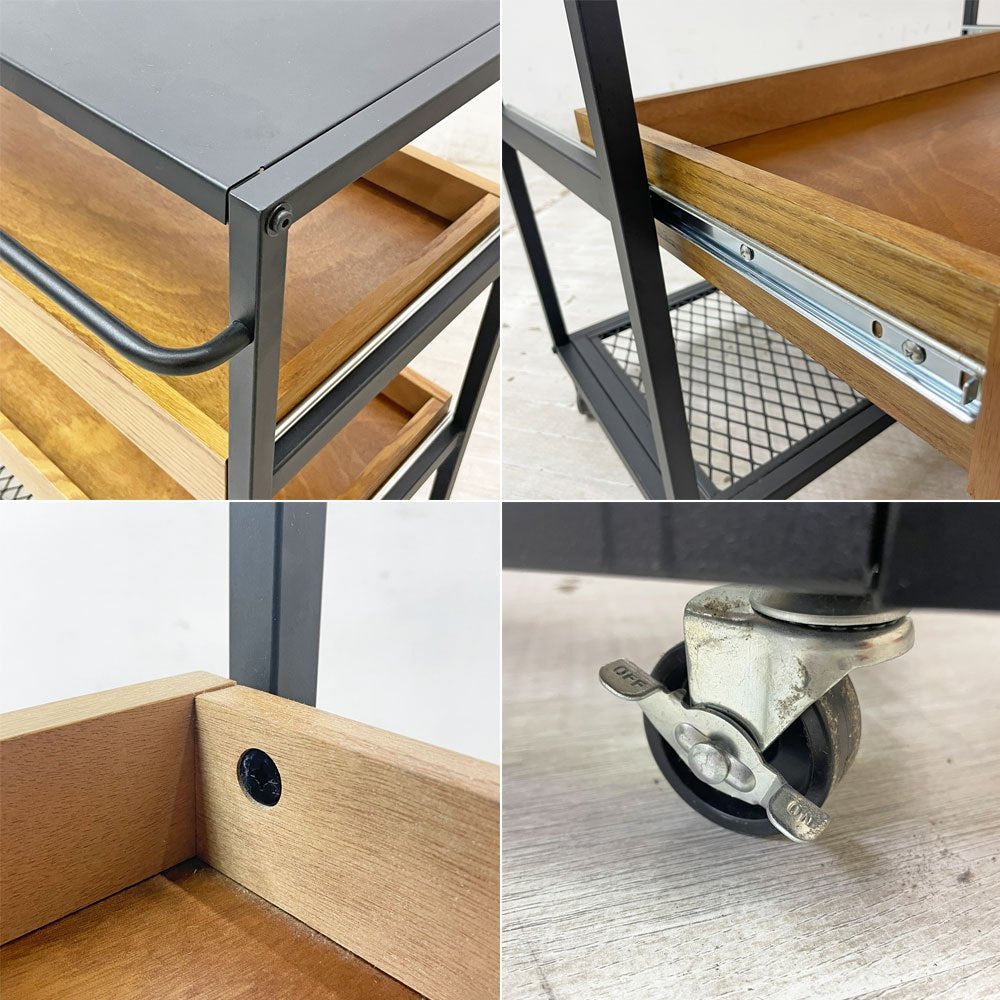 ジャーナルスタンダードファニチャー journal standard Furniture j.s.F サンク ワゴンラック SENS WAGON RACK 4段 スチール オーク材トレイ シェルフ キャスター付 W85cm 工業系 定価￥41,800- ●