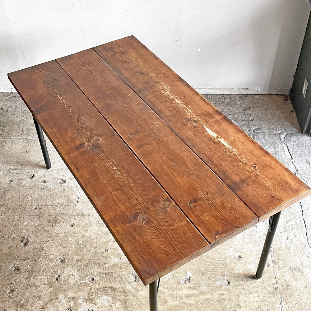 インダストリアル Industrial Design ダイニングテーブル 無垢材天板×スチールレッグ 幅150cm 工業系 店舗什器 ■