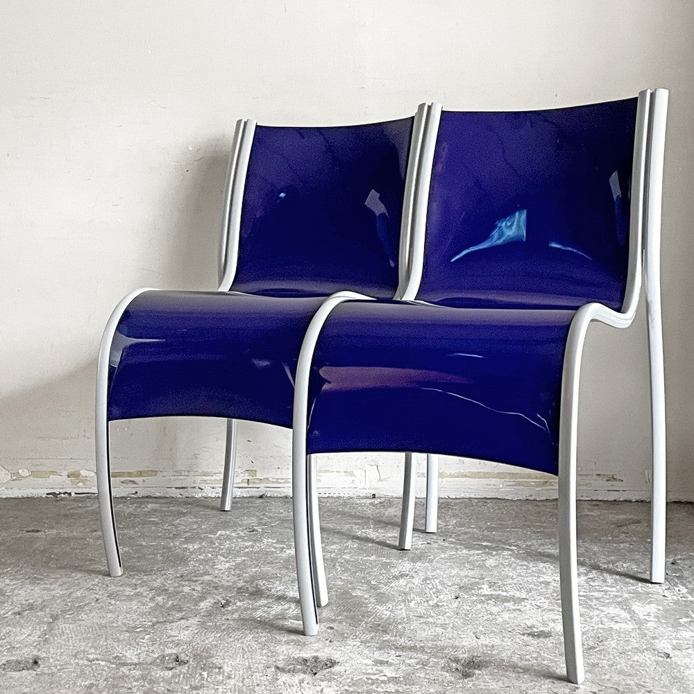 カルテル Kartell FPE chair スタッキングチェア ダイニングチェア 2脚セット アルミ ポリプロピレン ブルー ロンアラッド イタリアモダン 廃番 A ■