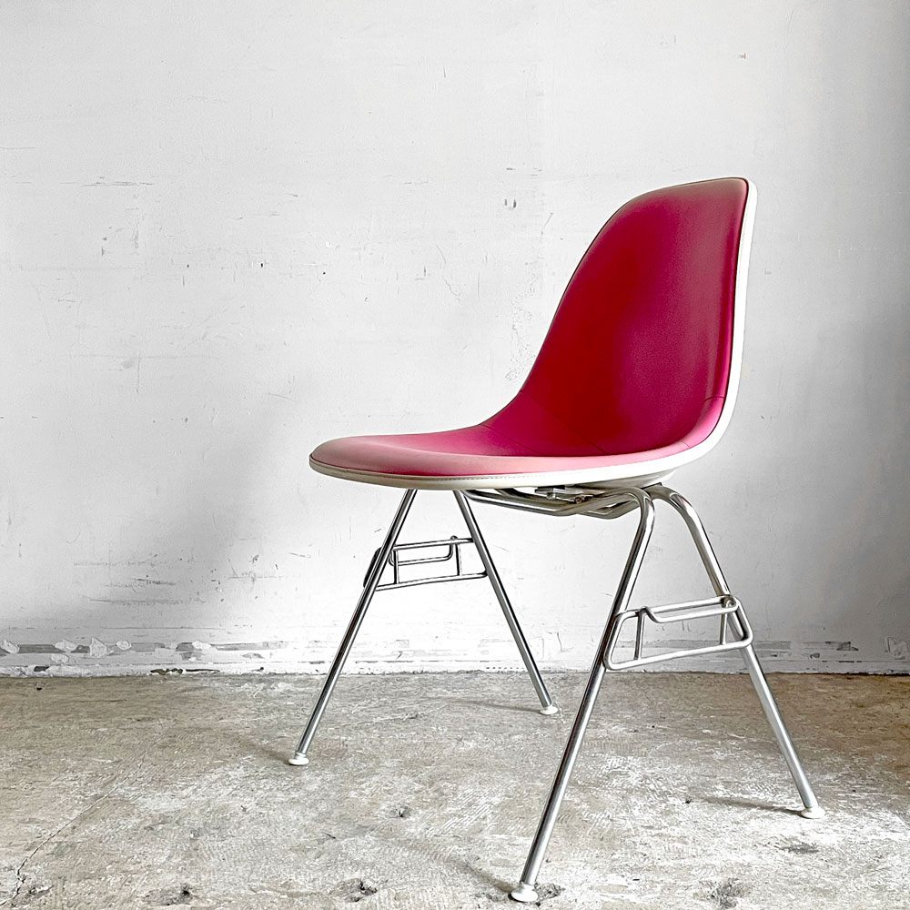 ハーマンミラー Herman Miller 3ndビンテージ サイドシェルチェア FRP製 PVCレザー スタッキングベース C&R イームズ ミッドセンチュリー B ■