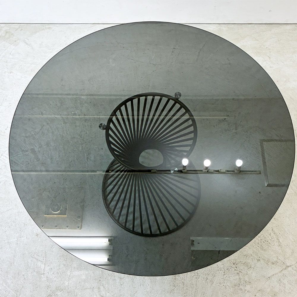 カリガリス calligaris ヴォルテックス ラウンドテーブル VORTEX Round table ダイニングテーブル スモークガラス天板×マットブロンズベース Φ120cm イタリアモダン 定価 ¥237,600- ●