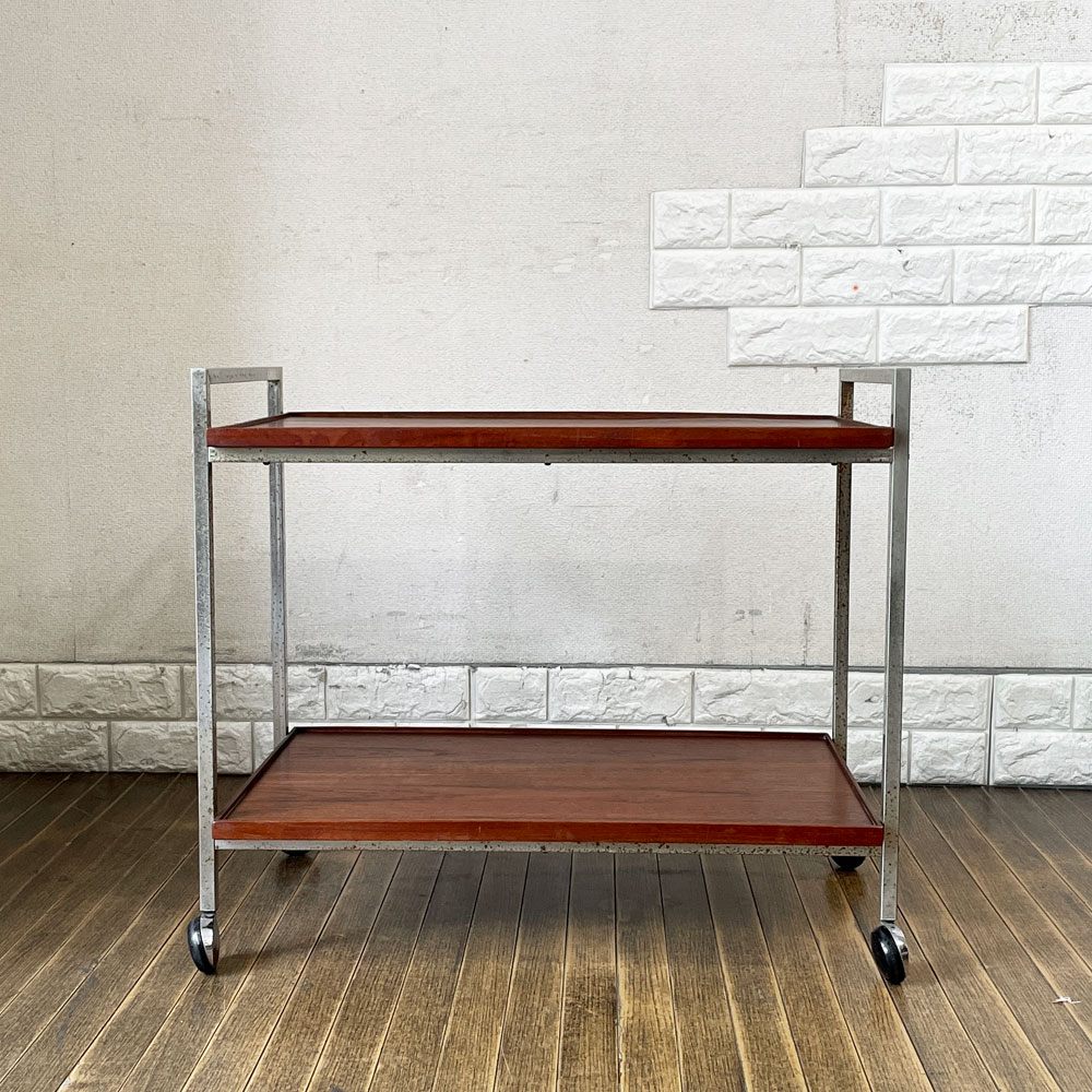 デンマークビンテージ Danish Vintageトローリーワゴン キッチンカート ディスプレイラック 2段 キャスター付 北欧家具 ◎