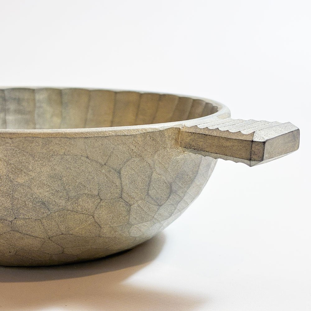 湯浅ロベルト淳 スープボウル 白 ハンドル付 13×18.5㎝ 木工作家 現代作家 定価¥19,800- ★