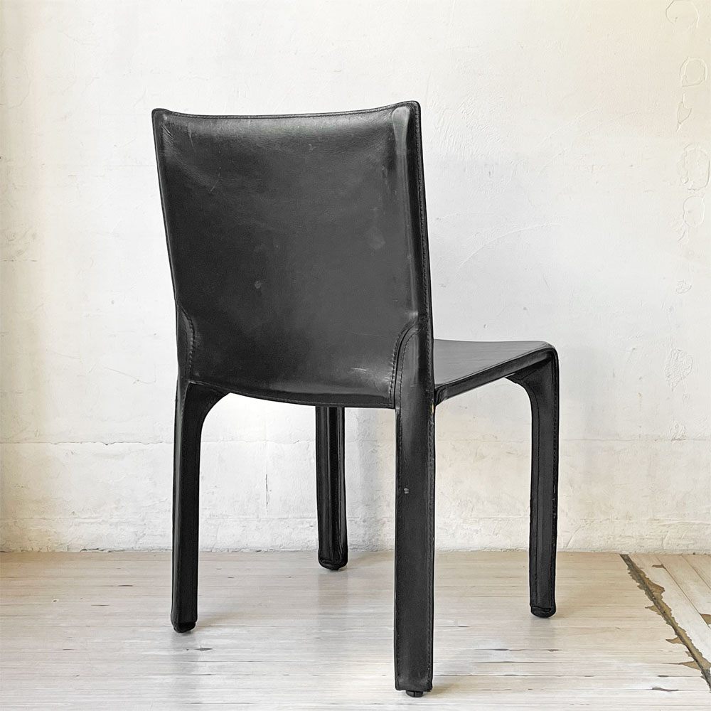 カッシーナ Cassina キャブチェア 412 CAB CHAIR アームレス 本革 ブラック マリオ・ベリーニ MoMA イタリアンモダン 定価￥308,000- ★