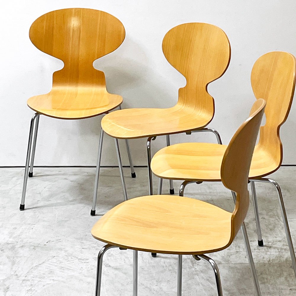 フリッツハンセン Fritz Hansen アントチェア 4本脚 ナチュラルビーチ ラッカー アルネ・ヤコブセン 北欧家具 C ●