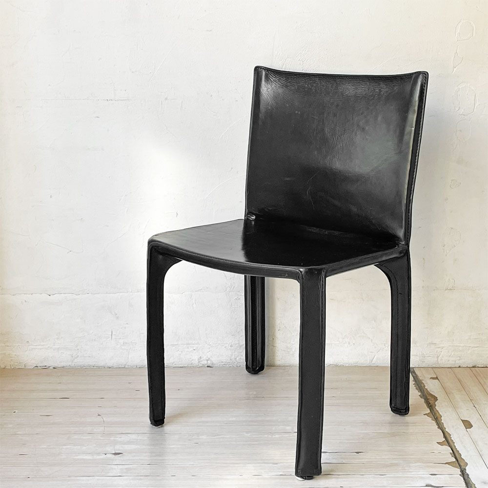 カッシーナ Cassina キャブチェア 412 CAB CHAIR アームレス 本革 ブラック マリオ・ベリーニ MoMA イタリアンモダン 定価￥308,000- ★