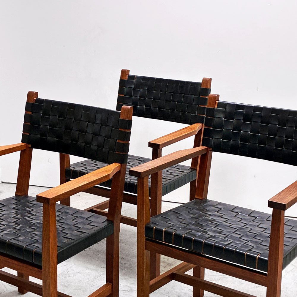 北の住まい設計社 KITANOSUMAISEKKEISHA ラスティック チェア RUSTIC CHAIR アームチェア レザー 本革  ブラック カエデ x ナラ材 廃番 A ●
