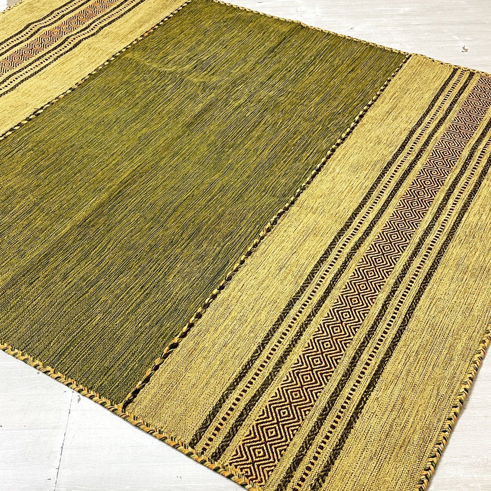 サヤンサヤン SAYANSAYAN インドキリム ラグマット インド綿 幾何学模様 手織り コットン 250×195cm グリーンベース ●