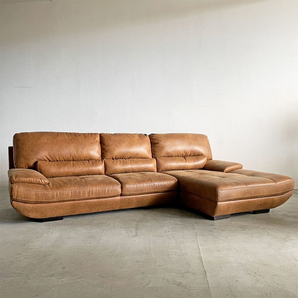リラックスフォーム RELAX FORM トレビソ TREVISO カウチソファ 左カウチ W280cm スーパーレザーテックス オーカーブラウン 関家具 定価￥307,725- 〓