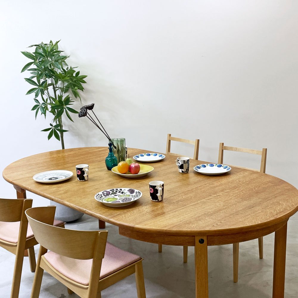 デンマーク ビンテージ Danish vintage オーク材 エクステンション ダイニングテーブル ラウンド 伸長式 Φ120cm 北欧家具 ●