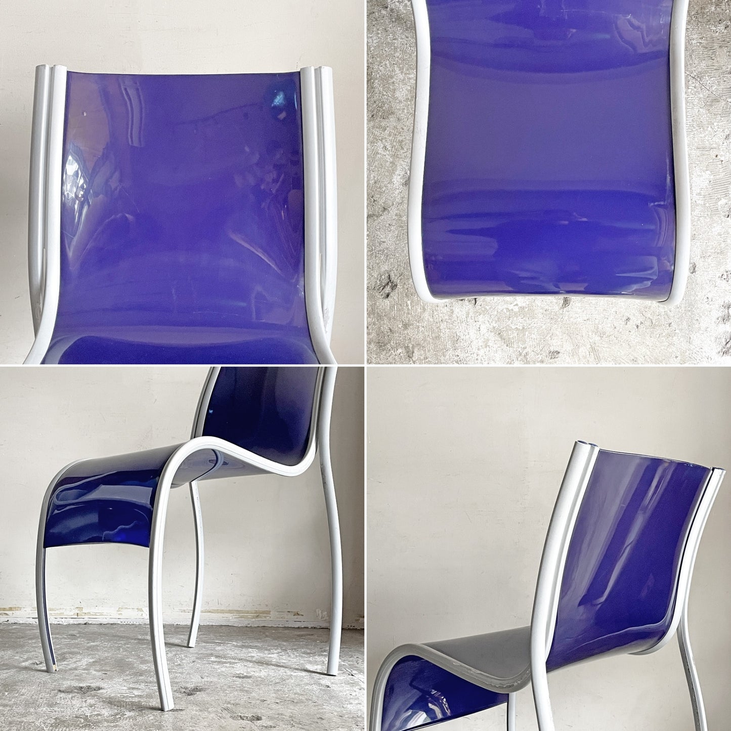 カルテル Kartell FPE chair スタッキングチェア ダイニングチェア 2脚セット アルミ ポリプロピレン ブルー ロンアラッド イタリアモダン 廃番 B ■