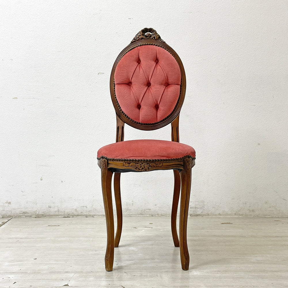 ヨーロピアンクラシカル デザイン European Classical design 木製 サロンチェア ダイニングチェア 猫脚 レッド イタリア ロココ調 B ●
