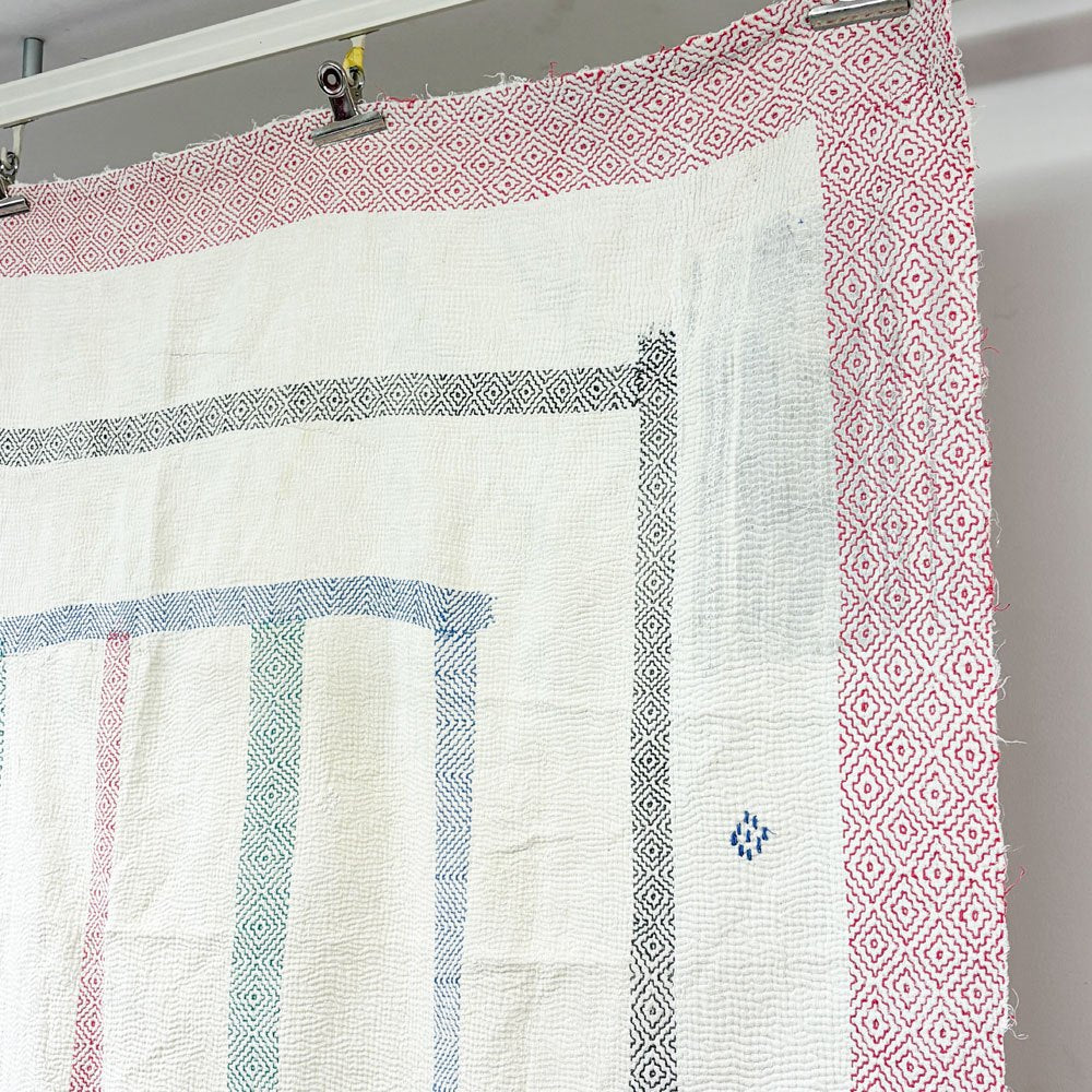 ビンテージキルト vintage 古布 インドキルト 190×110cm ハンドメイド LIGHT YEARS取扱 ●