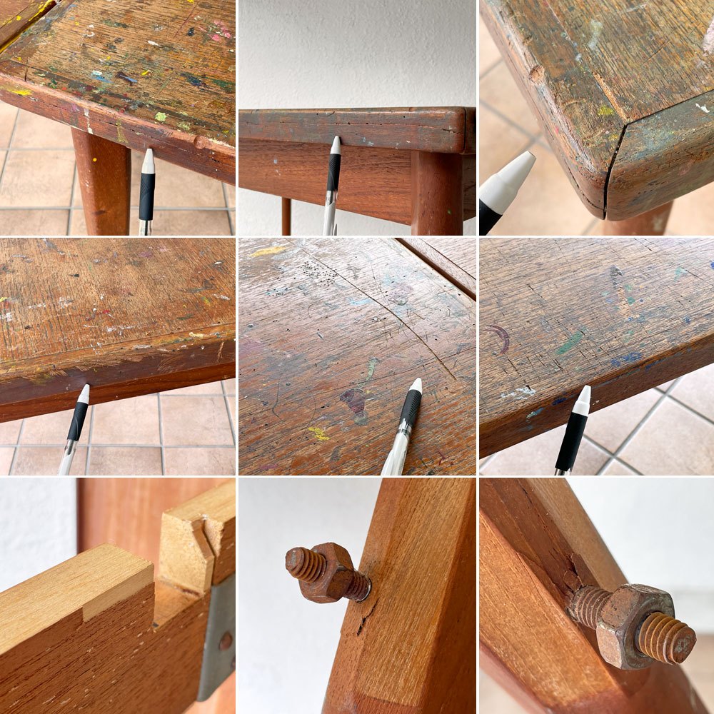 デンマークビンテージ Danish Vintage チーク材 エクステンション ダイニングテーブル ワークテーブル 作業台 伸長式 北欧家具 画家アトリエにて使用 ◇