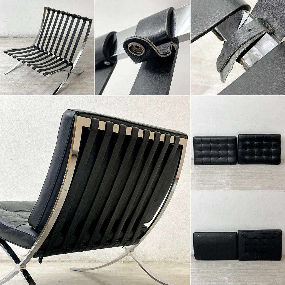 ミース・ファン・デル・ローエ バルセロナチェア Barcelona Chair リプロダクト品 本革 1シーターソファ モダンデザイン ●