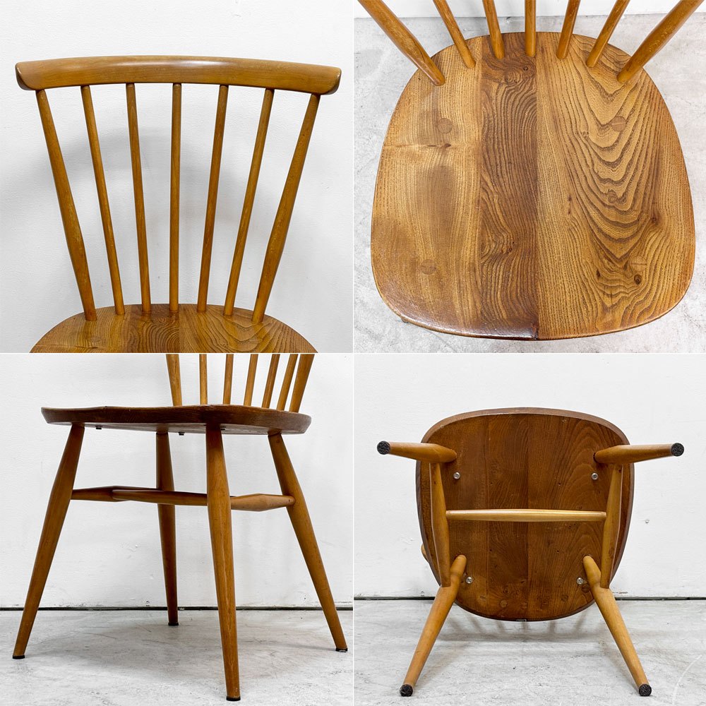 アーコール Ercol ボウバックチェア ファンバックチェア 5本タイプ エルム材 UKビンテージ Vintage 英国 横浜ダニエル製オリジナルクッション付 A ●