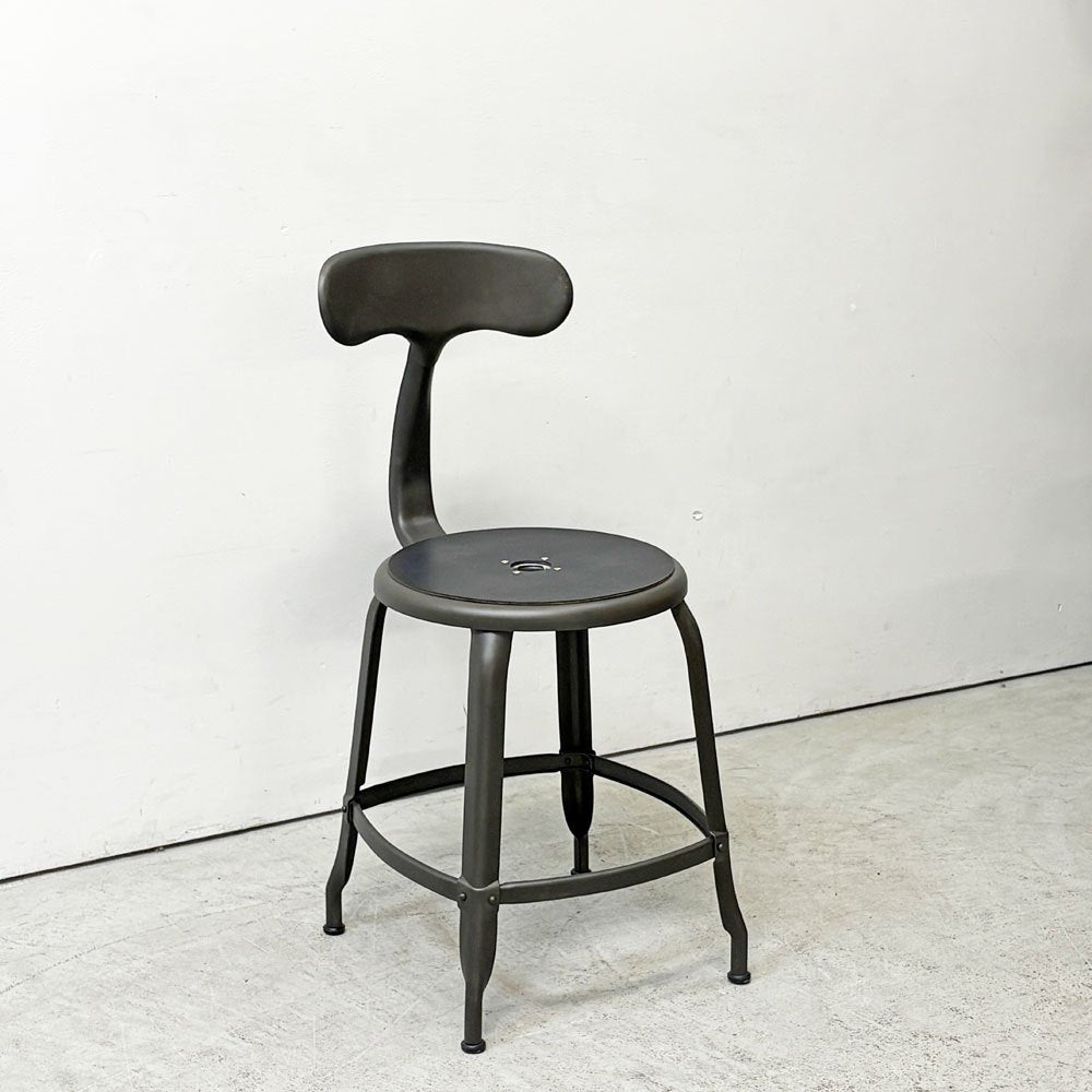 フェールトラヴァイユ FER TRAVAIL ニコルチェア NICOLLE Chair SH45cm ダイニングチェア スチール マットクリア仕上げ 別注モデル レザーパッド付 ネイビー インダストリアル フランス ●