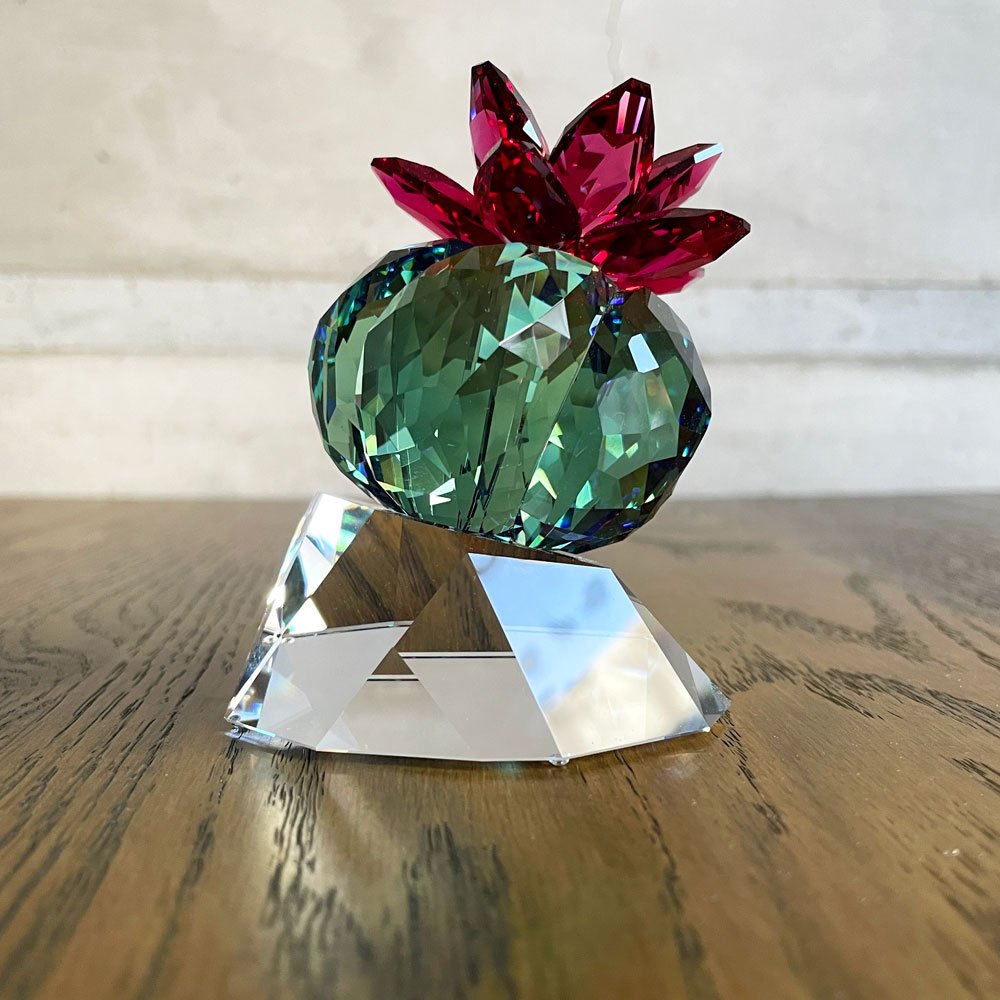 スワロフスキー SWAROVSKI クリスタルフラワーズ Crystal Flowers サボテン ボルドー 花 クリスタルガラス H8.6cm オブジェ アート ♪