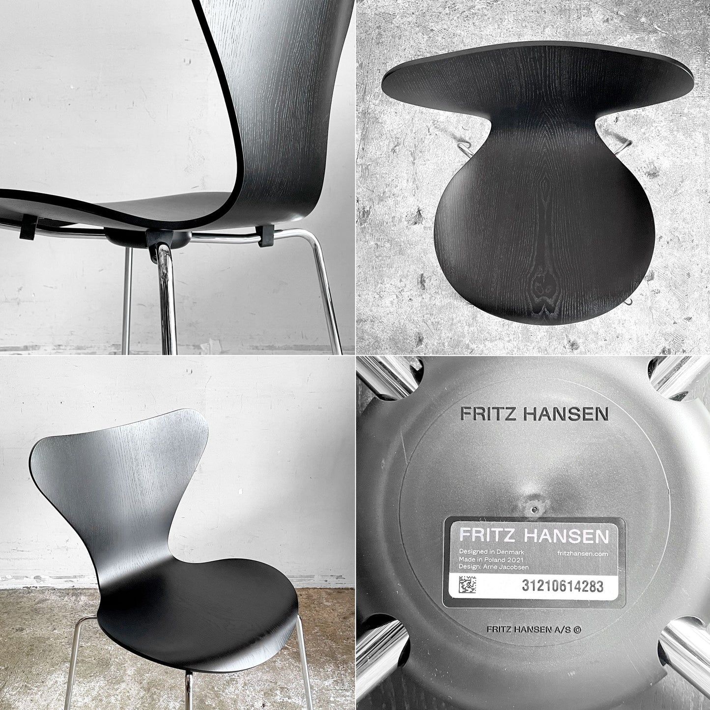 フリッツハンセン Fritz Hansen セブンチェア ダイニングチェア カラードアッシュ ブラック アルネ・ヤコブセン 北欧 デンマーク 定価￥75,680- 美品 A ■