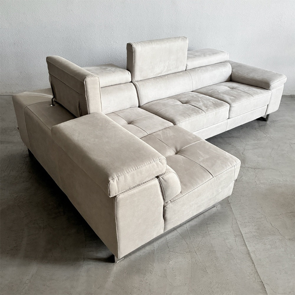 リラックスフォーム RELAX FORM 関家具 ロブスト ROBUSTO シェーズロング + 2P 右 カウチソファ W273cm コーナーソファ プライムレザーテックス PLT111 プラチナグレー 定価￥374,275の品 展示美品 〓
