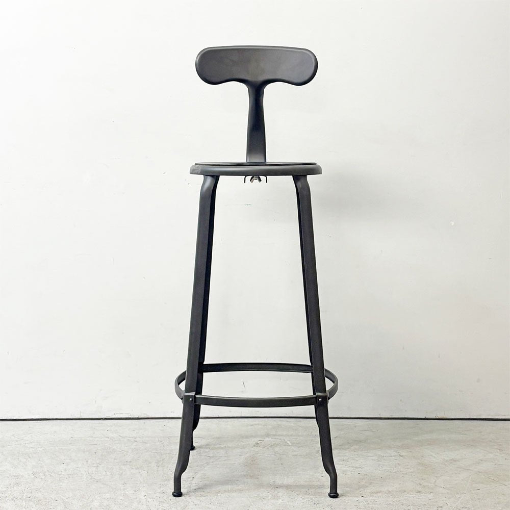 フェールトラヴァイユ FER TRAVAIL ニコルチェア NICOLLE Chair SH80cm カウンターチェア ハイスチール マットクリア仕上げ 別注モデル レザーパッド付 ブラック インダストリアル ●