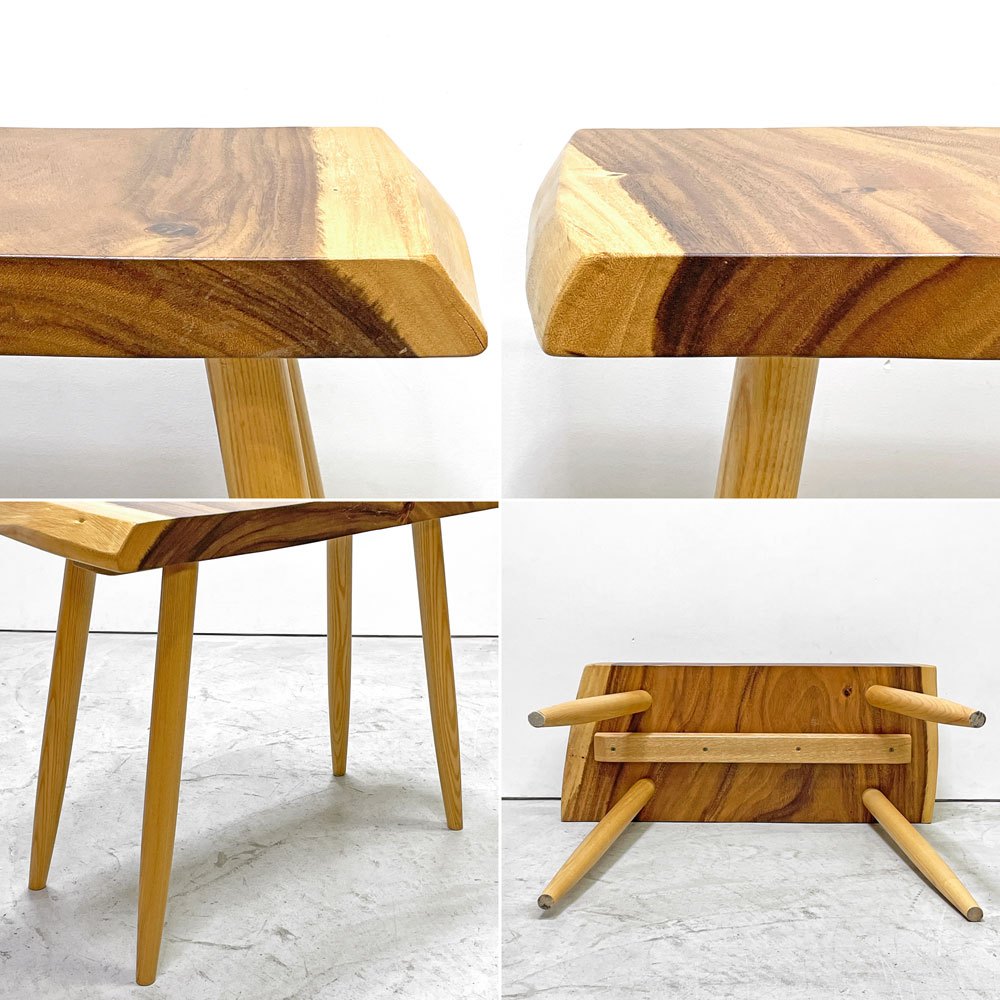 クラフト家具 Craft furniture モンキーポッド 一枚板 サイドテーブル リメイク ディスプレイスタンド 花台 無垢材 耳付き ●