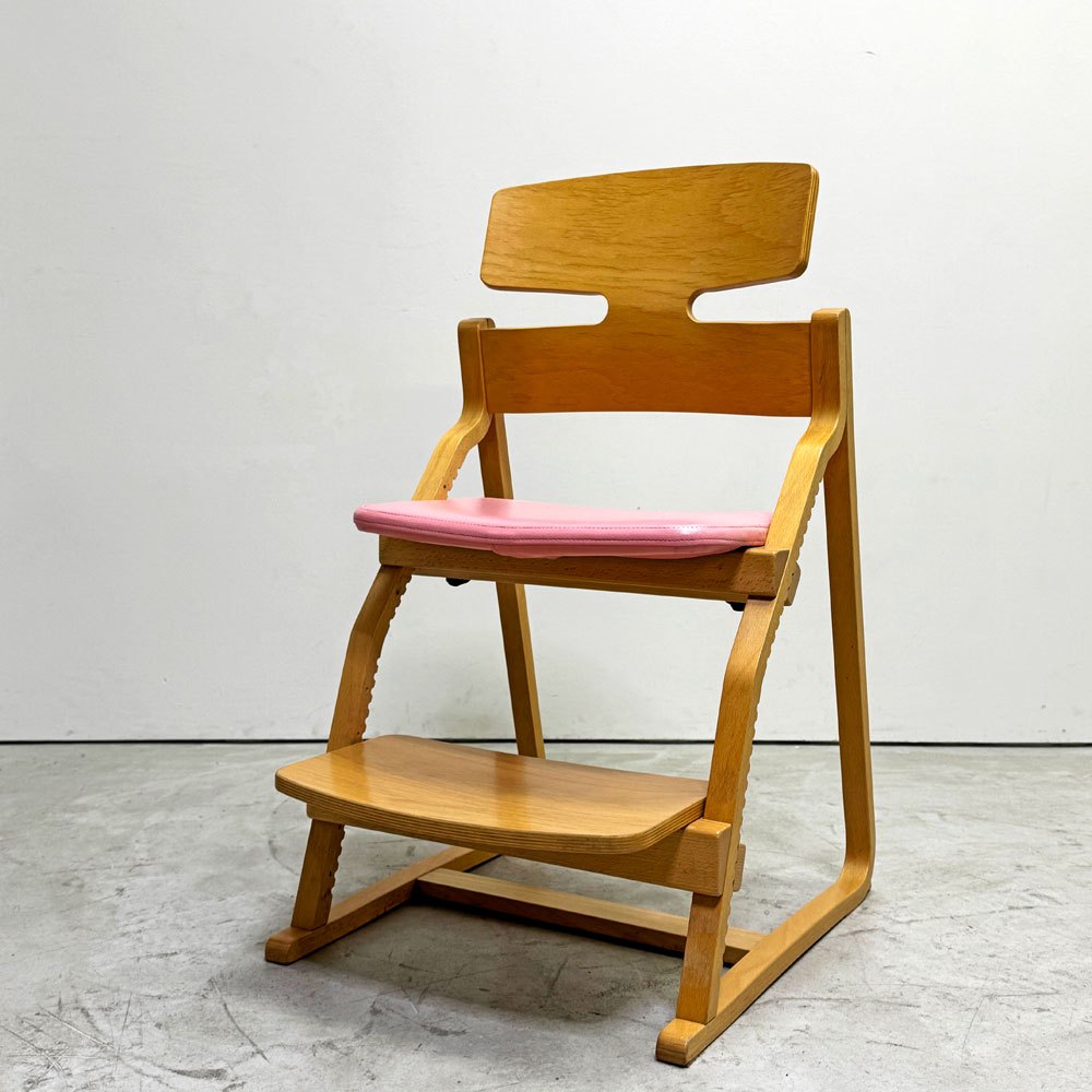 豊橋木工 TOYOMOKU アップライトチェア UPRIGHT CHAIR ナチュラル × ピンク  交換用座面カバー付き PVC ベビーチェア キッズチェア ●