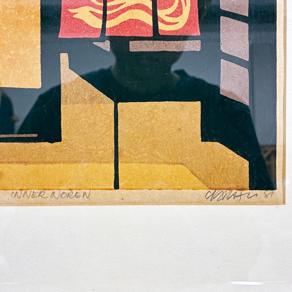 クリフトン・カーフ Clifton Karfu 木版画 INNER NOREN 1981年 額装品 アートポスター ビンテージ ◎