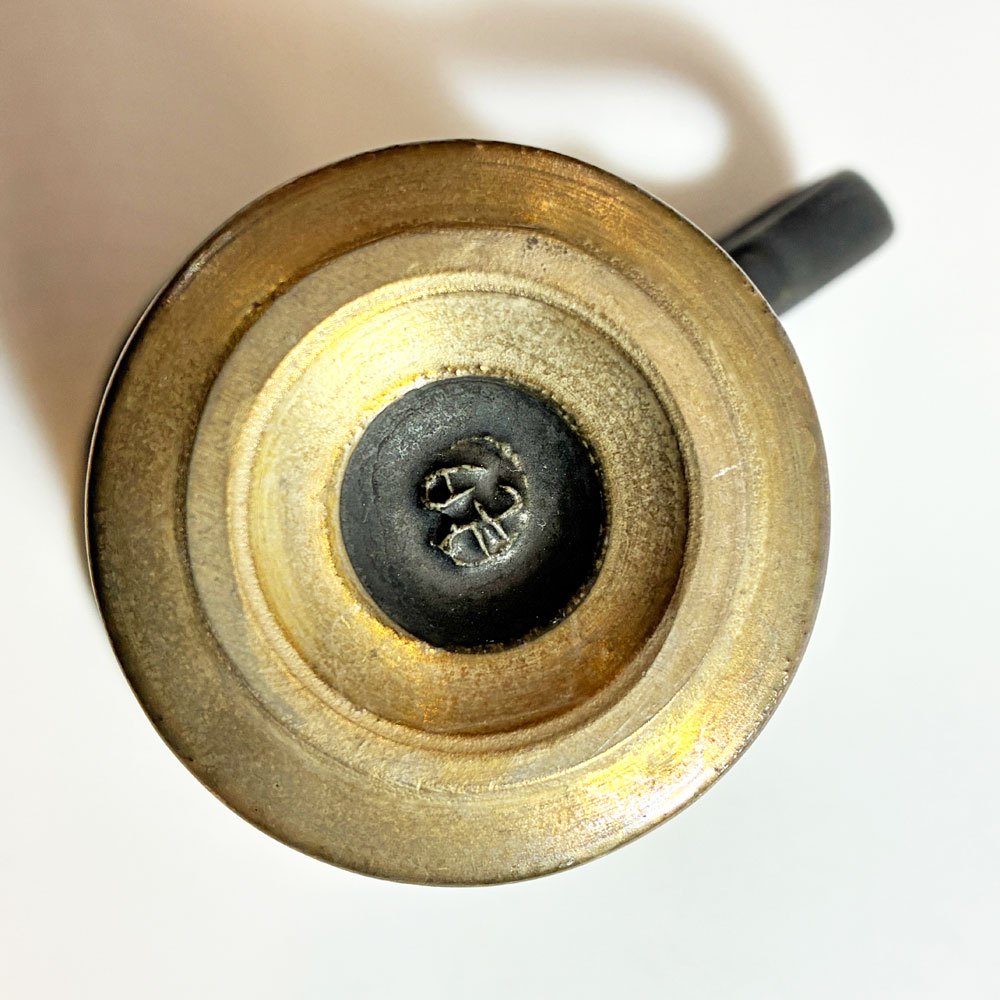 木下和美 黒釉輪花 デミタスカップ 金彩 黒釉 磁器 H7.5cm 現代作家 A ★